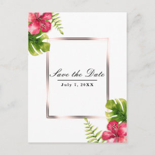 Carte Postale Faire-part Feuilles de Hibiscus Tropical Blanc Enregistrer la