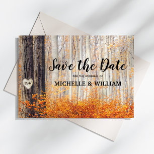 Carte Postale Faire-part Feuilles de l'automne rustique Enregistrer la date