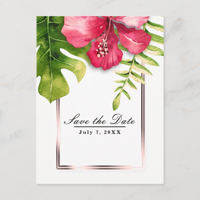 Carte Postale Faire-part Feuilles d'Hibiscus tropicaux blancs Enregistrer l (Devant)
