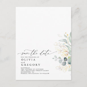 Carte Postale Faire-part Feuilles d'or de verdure Élégant Moderne Enregistr