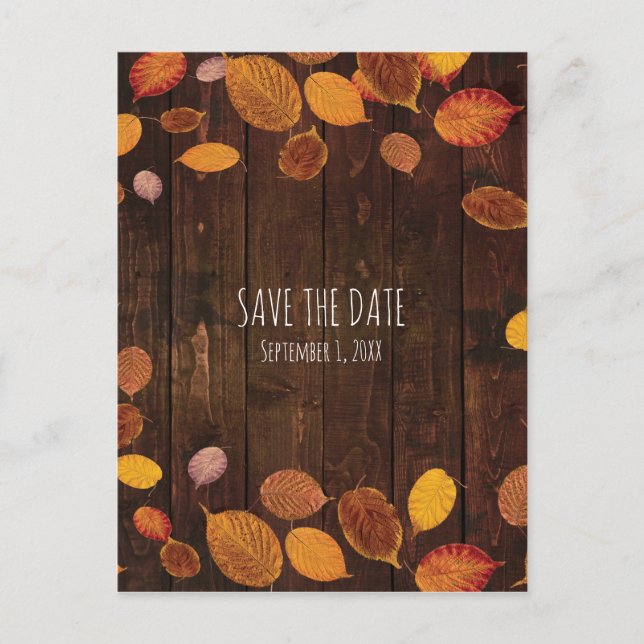 Carte Postale Faire-part Feuilles dorées rustiques d'automne Save the Date (Devant)