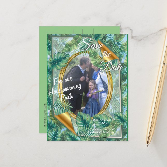 Carte Postale Faire-part Feuilles Plantes verts tropicaux (Devant/Arrière en situation)