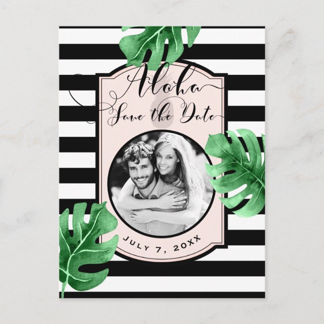 Carte Postale Faire-part Feuilles Tropicales & Ananas Photo Enregistrez la  (Devant)