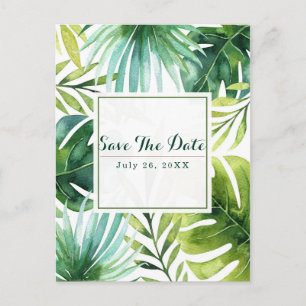 Carte Postale Faire-part Feuilles Tropicales Mariage Hawaïen Économisez la 