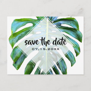 Carte Postale Faire-part Feuilles tropicales Vert tendance Enregistrer la d