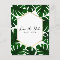 Feuilles tropicales vertes blanc et or Save the Da
