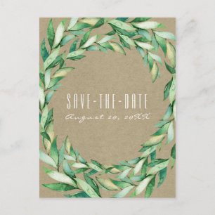 Carte Postale Faire-part Feuilles Vertes Aquarelle Kraft Rustique Enregistr
