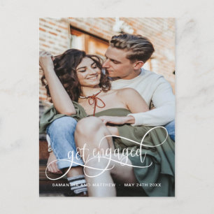 Carte Postale Faire-part Fiançailles de la calligraphie blanche et de la ph