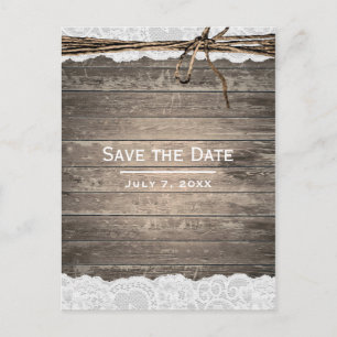 Carte Postale Faire-part Ficelle de dentelle en bois rustique Mariage de gr