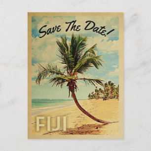 Carte Postale Faire-part Fidji Enregistrer La Date Vintage Beach Palm Tree