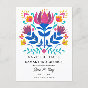 Carte Postale Faire-part Fiesta Florale Mexicaine Enregistrer La Date