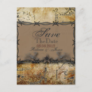 Carte Postale Faire-part fil barbelé mariage campagnard occidental enregist