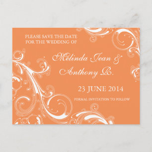 Carte Postale Faire-part Filigree Swirl Orange Enregistrer la date
