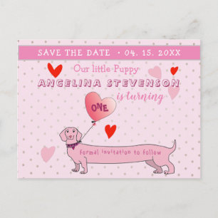 Carte Postale Faire-part Fille 1er anniversaire rose Enregistrer la date