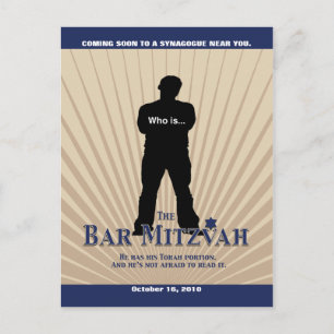 Carte Postale Faire-part Film Star Bar Mitzvah Enregistrer la date Tan Navy