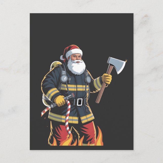 Carte Postale Faire-part Firefighter Fire Truck Christmas Tree Santa Xmas   (Devant)