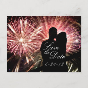 Carte Postale Faire-part Fireworks Couple Kisser Silhouette