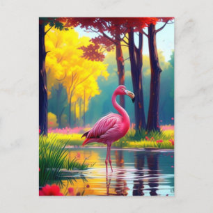 Carte Postale Faire-part Flamant rose debout dans le lac-365476