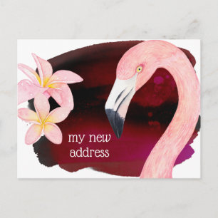Carte Postale Faire-part Flamant rose et fleurs de frangipanier Nouvelle ad
