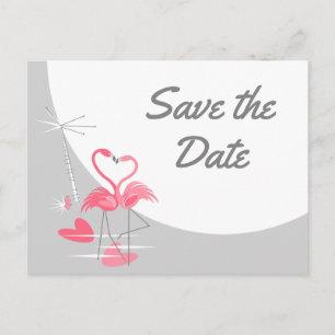 Carte Postale Faire-part Flamant rose Love Grosse Lune Enregistrer le texte