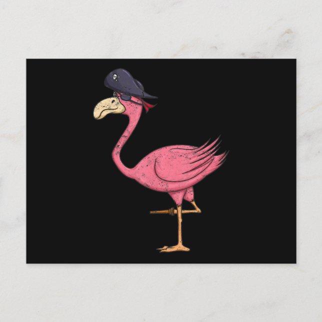 Carte Postale Faire-part Flamant rose rose Pirate Avec Eyepatch Halloween (Devant)