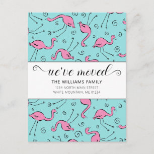 Carte Postale Faire-part Flamant Rose Tropical sur Aqua en Mouvement