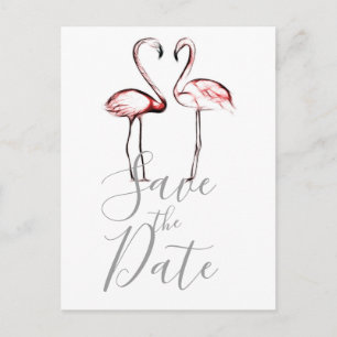 Carte Postale Faire-part Flamants Roses de Marbre Péché Save the Date