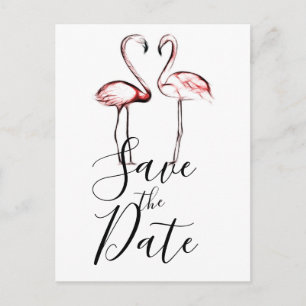 Carte Postale Faire-part Flamants Roses Rose Pêche Marbre Save the Date