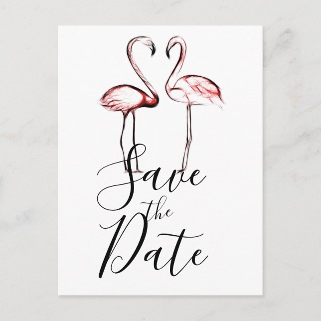 Carte Postale Faire-part Flamants Roses Rose Pêche Marbre Save the Date (Devant)