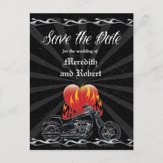 Carte Postale Faire-part Flaming Love Biker Enregistrer la date