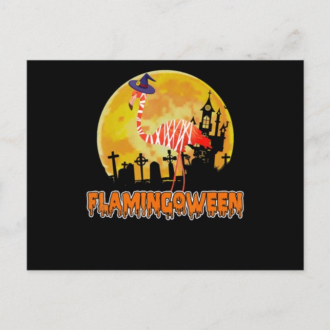 Carte Postale Faire-part Flamingo | Flamingoween Funny Witch Halloween (Devant)