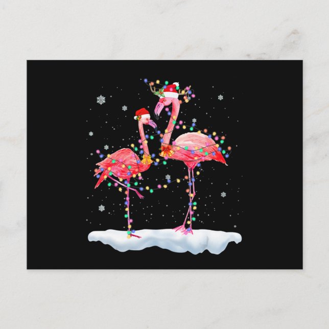 Carte Postale Faire-part Flamingo | Sapin de Noël Flamingo Chapeau de Père  (Devant)
