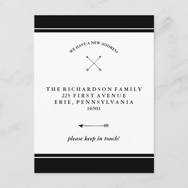 Carte Postale Faire-part Flèches Hipster Noir et Blanc Changement d'Adresse (Devant)
