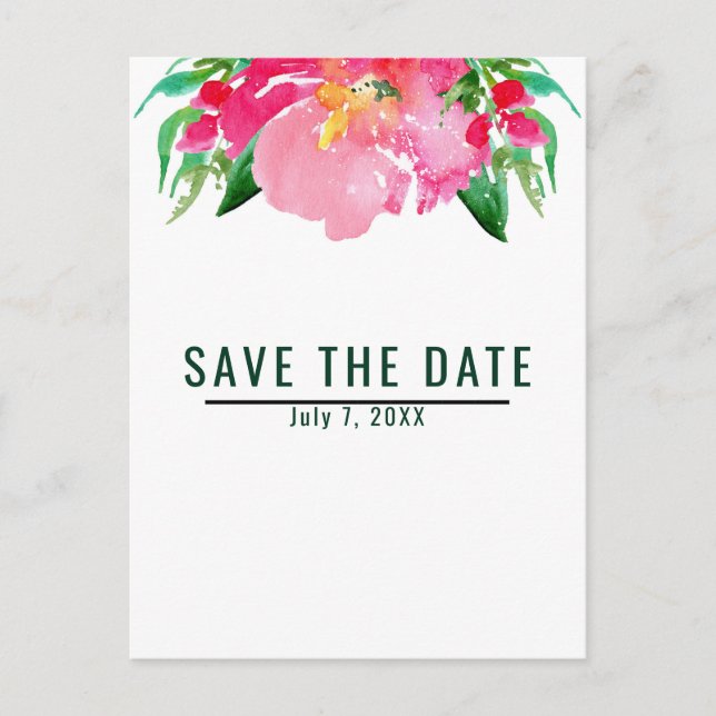 Carte Postale Faire-part Fleur aquarelle rose floral été à retenir la date (Devant)