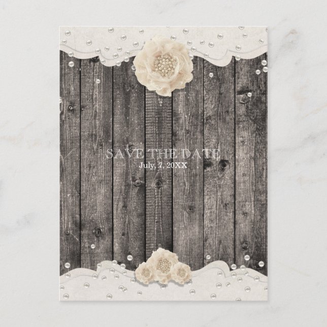 Carte Postale Faire-part Fleur Blanche Romantique & Perles SAVE THE DATE (Devant)