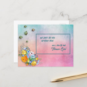 Carte Postale Faire-part Fleur de bouquet floral turquoise à rose