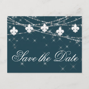 Carte Postale Faire-part Fleur de Lis Turquoise Moody Dark Mariage