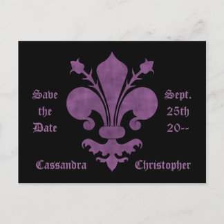 Carte Postale Faire-part Fleur de lis violet sur noir sauf la date mariage