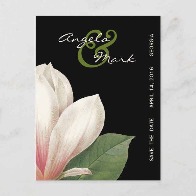 Carte Postale Faire-part Fleur de magnolia du Sud pour mariage | Élégant no (Devant)