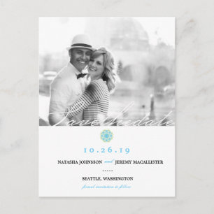 Carte Postale Faire-part Fleur de neige bleue Hiver Moderne Photo Enregistr