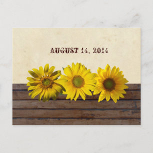 Carte Postale Faire-part Fleur de soleil jaune vintage Bois Enregistrer la