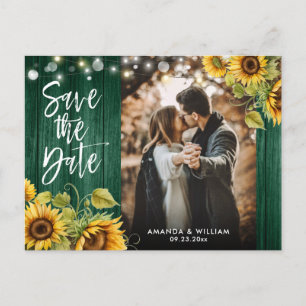 Carte Postale Faire-part Fleur de soleil Lumières Chasseur Mariage vert Pho