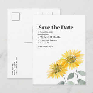 Carte Postale Faire-part Fleur de tournesol aquarelle Élégant mariage Enreg
