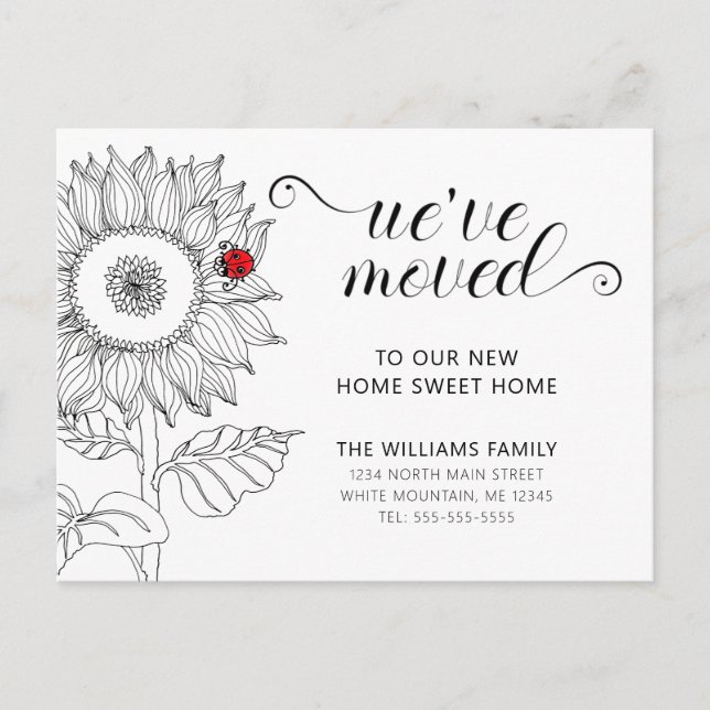 Carte Postale Faire-part Fleur de tournesol avec coccinelle mobile (Devant)