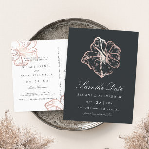 Carte Postale Faire-part Fleur d'Hibiscus en Or Rose Élégant Enregistrez la