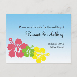 Carte Postale Faire-part fleur d'hibiscus hawaïen preppy rose enregistrer l