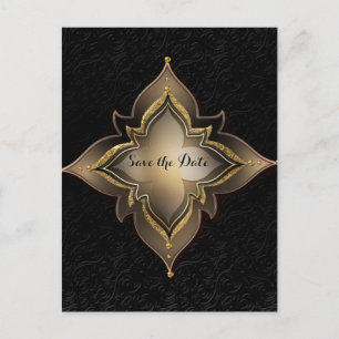 Carte Postale Faire-part Fleur Exotique de Luxe Noir Or Save the Date