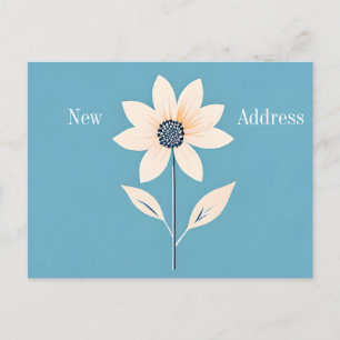 Carte Postale Faire-part Fleur minimaliste simple sur bleu Nouvelle adresse