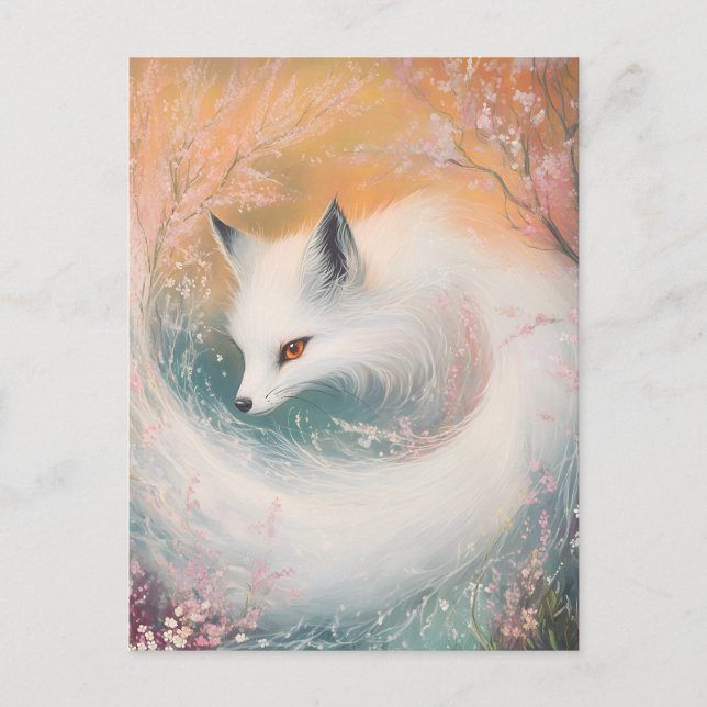 Carte Postale Faire-part Fleur Mystique Renard Printanier Aquarelle (Devant)