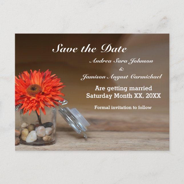 Carte Postale Faire-part Fleur orange dans un pot Mason Save the Date (Devant)